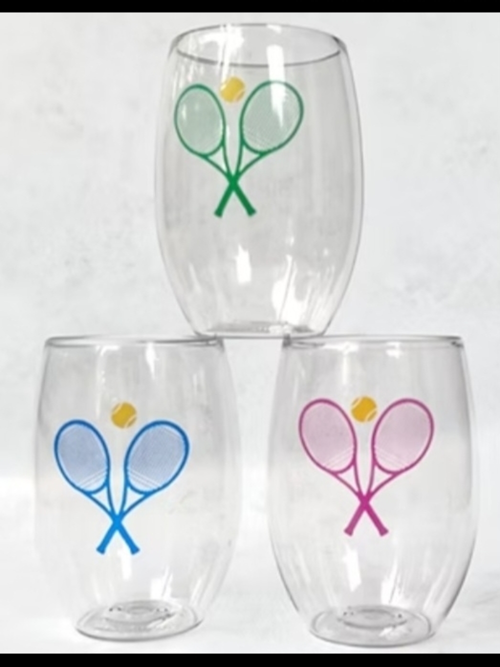 Tennis Racket Stemless PlasticWine Glasses - Set of 4 (Blue, Pink, Green,Orange)